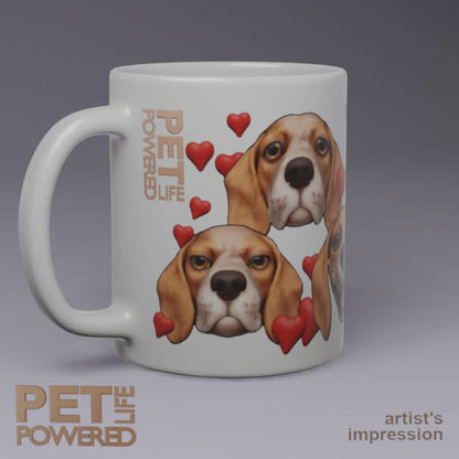 Glossy Beagle Mug, Tan with broad White stripe, Hearts