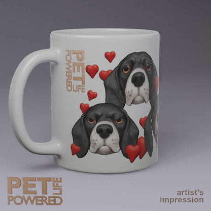 Glossy Beagle Mug, Black with White muzzle, Hearts