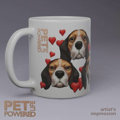 Glossy Beagle Mug, Redtick, Hearts