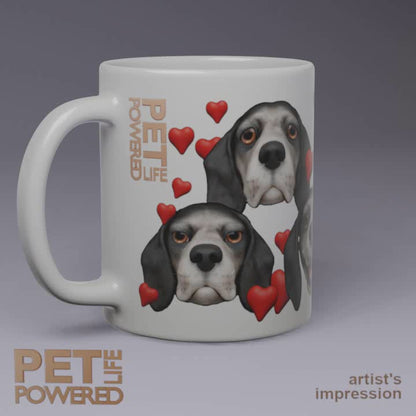 Glossy Beagle Mug, Black with White mask, Hearts