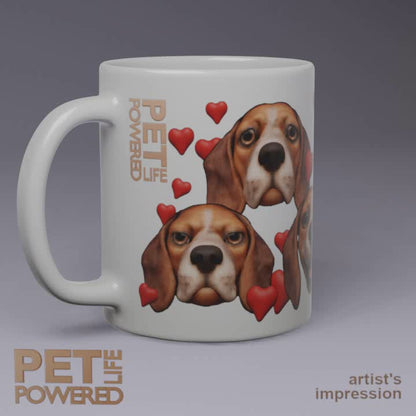 Glossy Beagle Mug, Dark Red with White stripe, Hearts