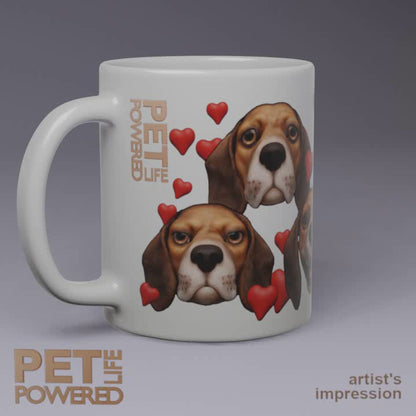 Glossy Beagle Mug, Dark Ears and Tan, Hearts