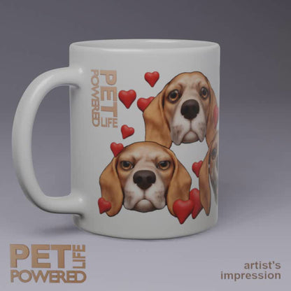 Glossy Beagle Mug, Tan with White mask, Hearts