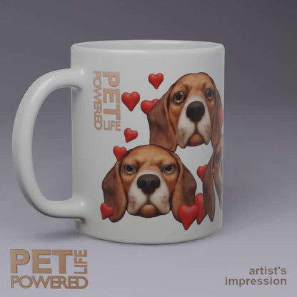 Glossy Beagle Mug, Dark Red with White muzzle, Hearts