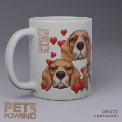 Glossy Beagle Mug, Tan with White muzzle, Hearts