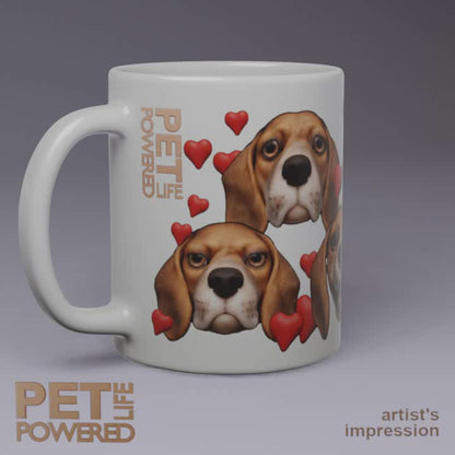 Glossy Beagle Mug, Dark Tan, Hearts