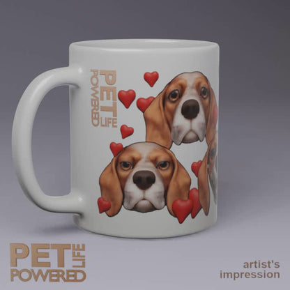 Glossy Beagle Mug, Red with broad White stripe, Hearts