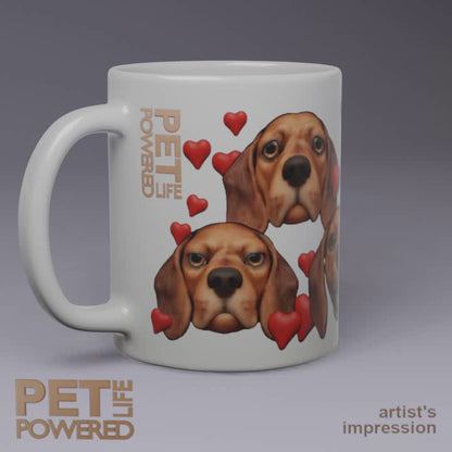 Glossy Beagle Mug, Dark Red, Hearts