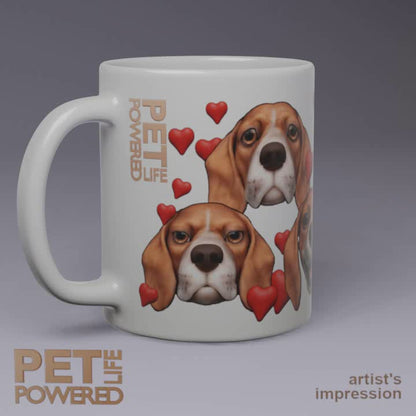 Glossy Beagle Mug, Red with small White stripe, Hearts