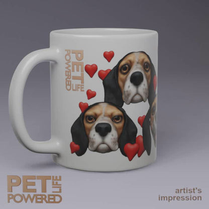 Glossy Beagle Mug, Bluetick, Hearts