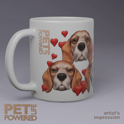 Glossy Beagle Mug, Red with White mask, Hearts