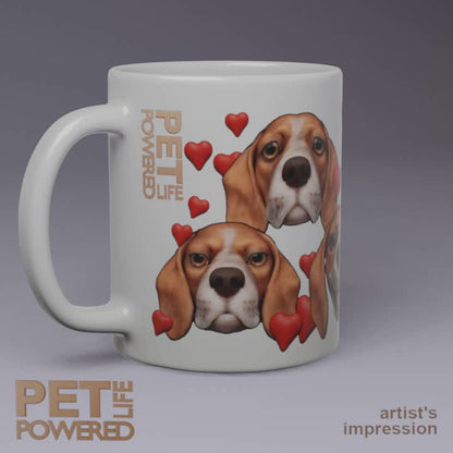 Glossy Beagle Mug, Red and White with White stripe, Hearts