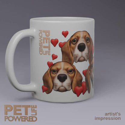 Glossy Beagle Mug, Dark Tan with White stripe, Hearts