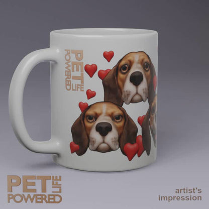 Glossy Beagle Mug, Dark Ears and Tan with White stripe, Hearts