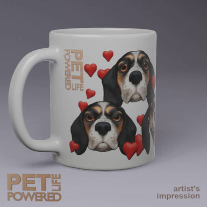 Glossy Beagle Mug, Bluetick with White stripe, Hearts