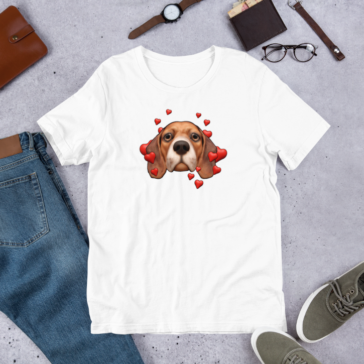 White , Sad Beagle, Dark Red with White muzzle